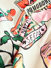 Cream/Red Pomodoro Tomato Print Bandeau Ruched Leg Tummy Control Shaping Swimsuit - Image 9 of 10