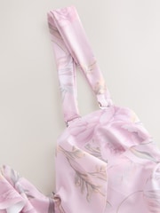 Lilac Purple Floral Frill Bandeau Tummy Control Swimsuit - Image 2 of 3
