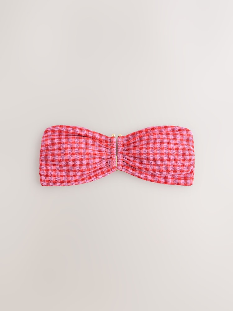 Pink/Red Crinkle Gingham - Top de biquíni Trim Bandeau - Imagem 1 de 3