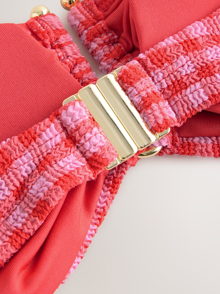 Pink/Red Crinkle Gingham - Top de biquíni Trim Bandeau - Imagem 3 de 3