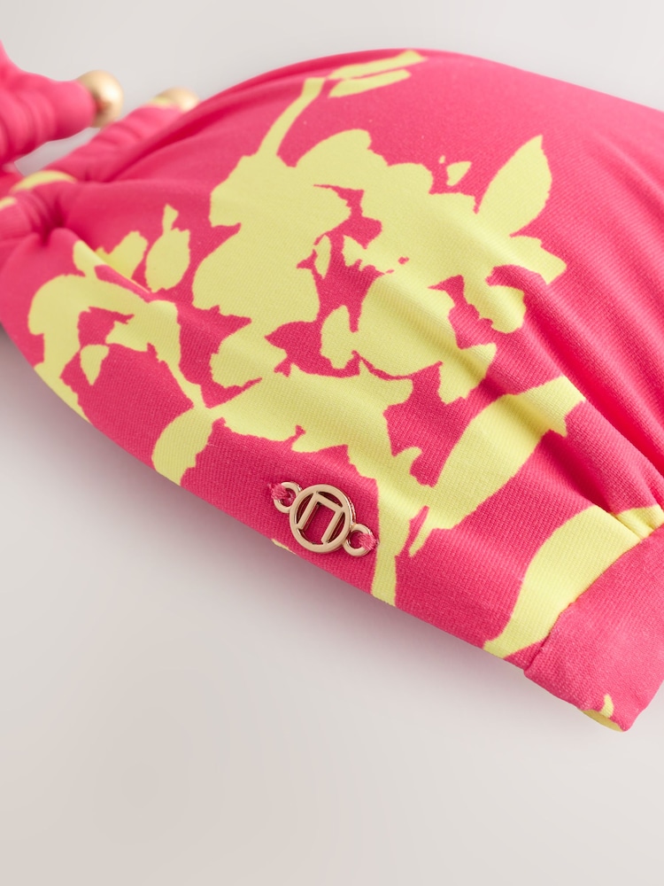 Pink/Lime Floral Trim Bandeau Bikini Top - Image 9 of 9