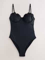 Black 3D Floral Wired Non Padded Tummy Control Swimsuit - Image 7 of 10