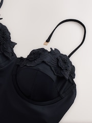 Black 3D Floral Wired Non Padded Tummy Control Swimsuit - Image 8 of 10