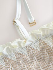 White/Tan Contrast Stitch Bandeau Bikini Top - Image 8 of 9