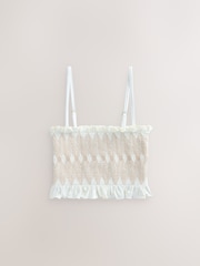White/Tan Contrast Stitch Bandeau Bikini Top - Image 9 of 9