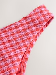 Pink/Red Crinkle Gingham High Leg Brazilian Bikini Bottoms - Image 9 of 9