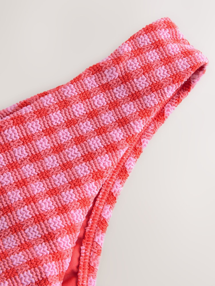 Pink/Red Crinkle Gingham High Leg Brazilian Bikini Bottoms - Image 9 of 9