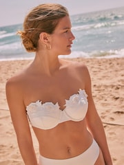 Cream Floral 3D Wired Non Padded Bikini Top - Image 1 of 11