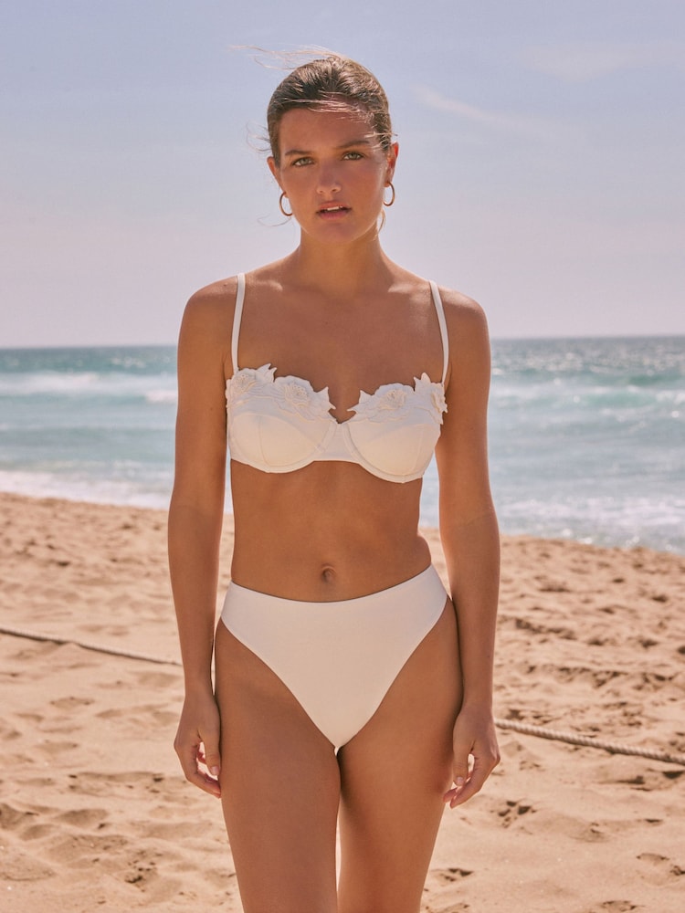 Cream Floral 3D Wired Non Padded Bikini Top - Image 2 of 11