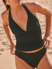Navy Textured High Leg Bikini Bottoms - Image 4 of 9