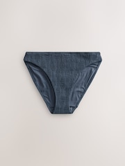 Navy Textured High Leg Bikini Bottoms - Image 7 of 9