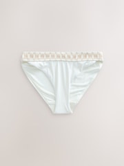 White/Tan Contrast Stitch Shirred High Leg Bikini Bottoms - Image 6 of 8
