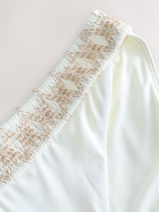 White/Tan Contrast Stitch Shirred High Leg Bikini Bottoms - Image 7 of 8