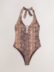 Brown Snake Plunge Ring Tummy Control Swimsuit - Image 7 of 10