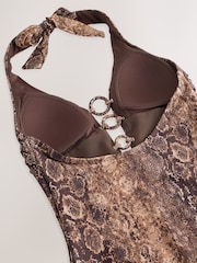 Brown Snake Plunge Ring Tummy Control Swimsuit - Image 9 of 10