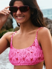 Pink/Red Sunny Senorita Shirred Crop Bikini Top - Image 1 of 6