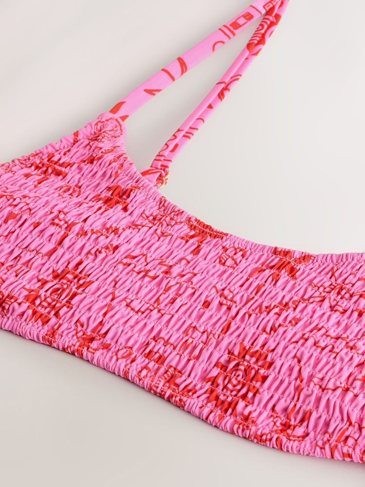 Pink/Red Sunny Senorita Shirred Crop Bikini Top - Image 6 of 6
