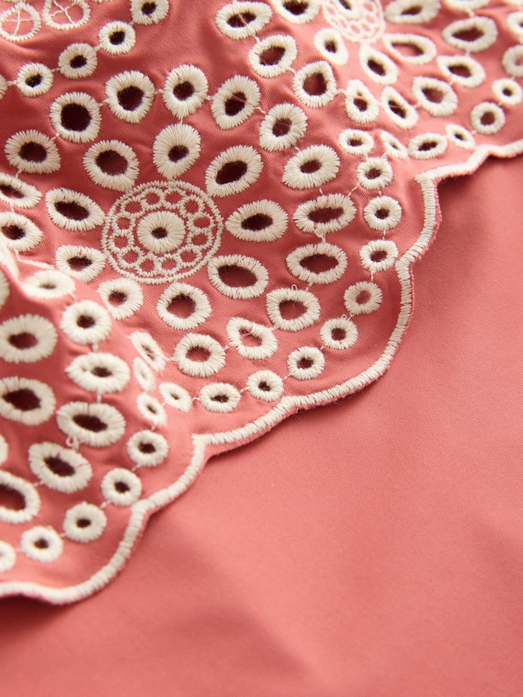 Rose Pink Bandeau Embriodered Frill Tummy Shaping Control Swimsuit - Image 10 of 10