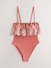 Rose Pink Bandeau Embriodered Frill Tummy Shaping Control Swimsuit - Image 7 of 10
