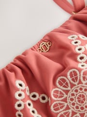 Rose Pink Bandeau Embriodered Frill Tummy Shaping Control Swimsuit - Image 8 of 10