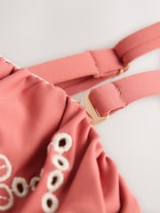 Rose Pink Bandeau Embriodered Frill Tummy Shaping Control Swimsuit - Image 9 of 10