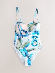 Kew Collection White/BlueFloral Shaping Tummy Control Bandeau Swimsuit - Image 6 of 9