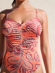 Orange/Rust Floral - Bañador de palabra de honor con efecto reductor del vientre - Imagen 5 de 10