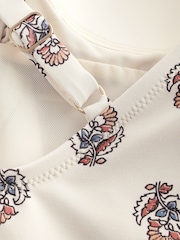 Cream Woodblock Print Twist Front Tummy Control Swimsuit - Image 9 of 9