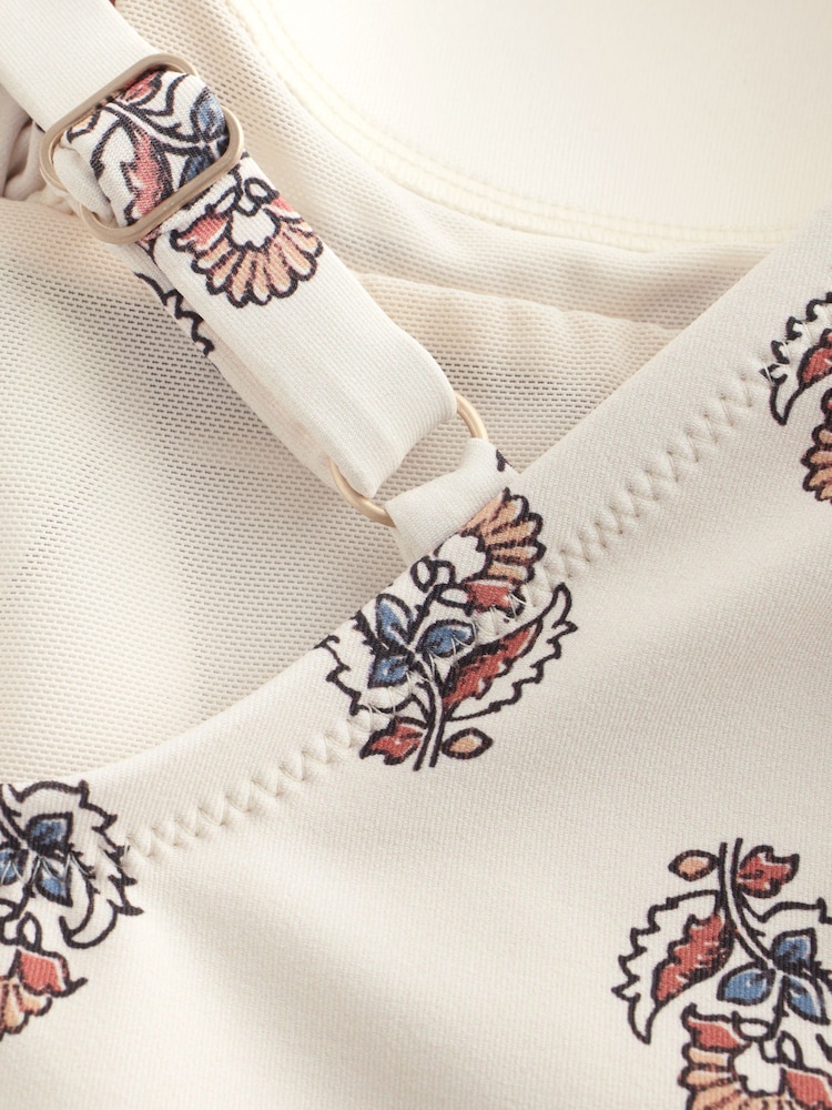 Cream Woodblock Print Twist Front Tummy Control Swimsuit - Image 9 of 9
