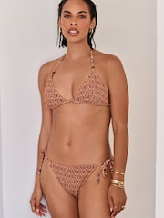 Rochelle Humes Mustard Yellow Woodblock Shirred Triangle Bikini Top - Image 4 of 7