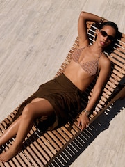 Rochelle Humes Mustard Yellow Woodblock Shirred Triangle Bikini Top - Image 5 of 7