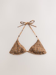 Rochelle Humes Mustard Yellow Woodblock Shirred Triangle Bikini Top - Image 6 of 7