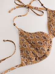 Rochelle Humes Mustard Yellow Woodblock Shirred Triangle Bikini Top - Image 7 of 7