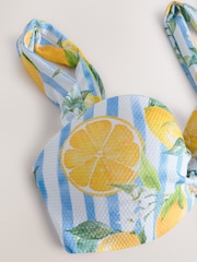 Listras Piquet brancas/azuis com estampa limão - Blusa de biquíni Bandeau com fio - Imagem 7 de 8