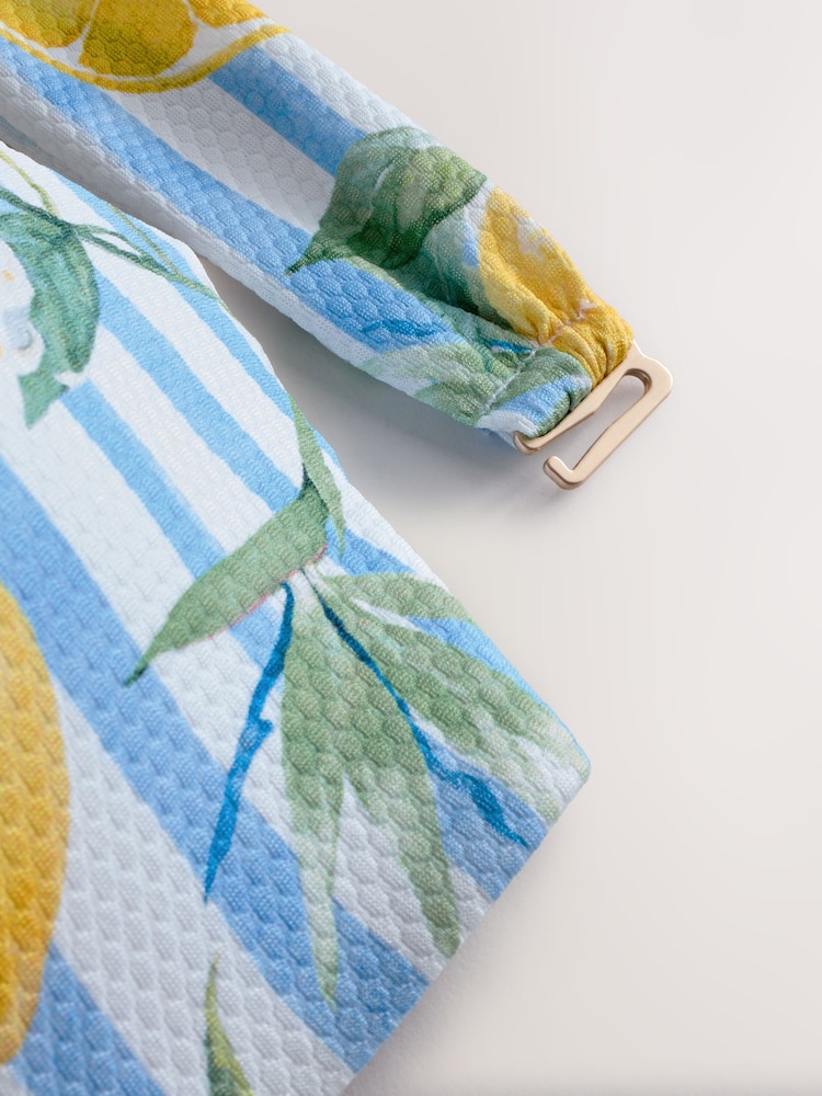 Estampado de limón y rayas de piqué blanco y azul - Top de bikini bandeau con aros - Imagen 8 de 8 Estampado de limón y rayas de piqué blanco y azul - Top de bikini bandeau con aros - Imagen 8 de 8