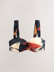 Navy/Rust Red Palm Print Wired Bandeau Bikini Top - Image 1 of 3