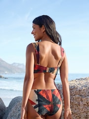 Marineblau/Rostrot, Palmen-Print - Bandeau-Bikinioberteil mit Bügel - Bild 4 von 8