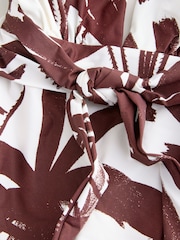 White/Brown Abstract Halter Plunge Tummy Control Swimsuit - Image 7 of 8