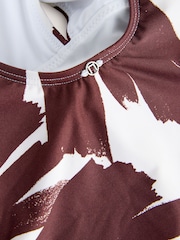 White/Brown Abstract Halter Plunge Tummy Control Swimsuit - Image 8 of 8