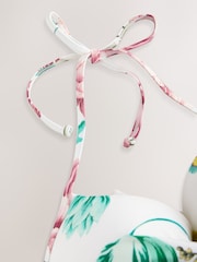 Cream Floral Print High Shine Padded Wired Plunge Bikini Top - Image 2 of 3