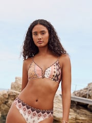 Brown/Ochre Woodblock Spliced Crop Bikini Top - Image 3 of 8