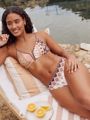 Brown/Ochre Woodblock Spliced Crop Bikini Top - Image 4 of 8