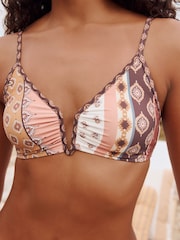 Brown/Ochre Woodblock Spliced Crop Bikini Top - Image 5 of 8