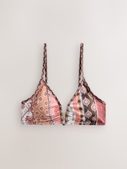 Brown/Ochre Woodblock Spliced Crop Bikini Top - Image 6 of 8
