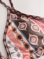 Brown/Ochre Woodblock Spliced Crop Bikini Top - Image 7 of 8