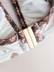 Brown/Ochre Woodblock Spliced Crop Bikini Top - Image 8 of 8