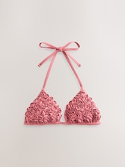 Rose Pink 3D Floral Appliqué Triangle Bikini Top - Image 1 of 1