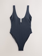 Steel Blue Crinkle Scoop Trim Tummy Control Swimsuit - Image 6 of 8