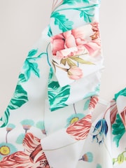 Cream Floral Print High Shine Frill Halterneck Tummy Control Tankini Top - Image 2 of 4