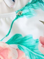 Cream Floral Print High Shine Frill Halterneck Tummy Control Tankini Top - Image 4 of 4